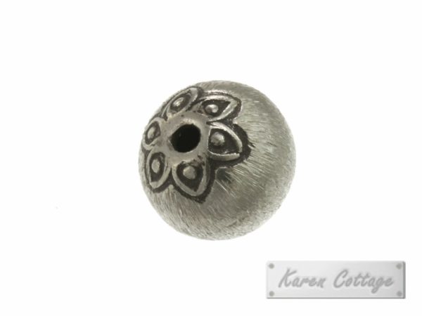 Karen Hill Tribe Silver Flower Printed Brushed Ball Bead : B33-019