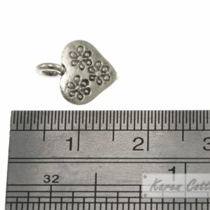 Alternative view of Karen Hill Tribe Silver Star-Flower Printed Heart Charm : C31-037