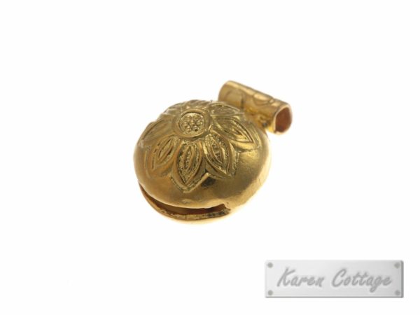 Karen Hill Tribe Silver Flower Printed Tribal Bell Charm : C33-123G