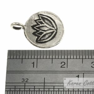 Alternative view of Karen Hill Tribe Silver Lotus Printed Flat Round Charm : C34-021